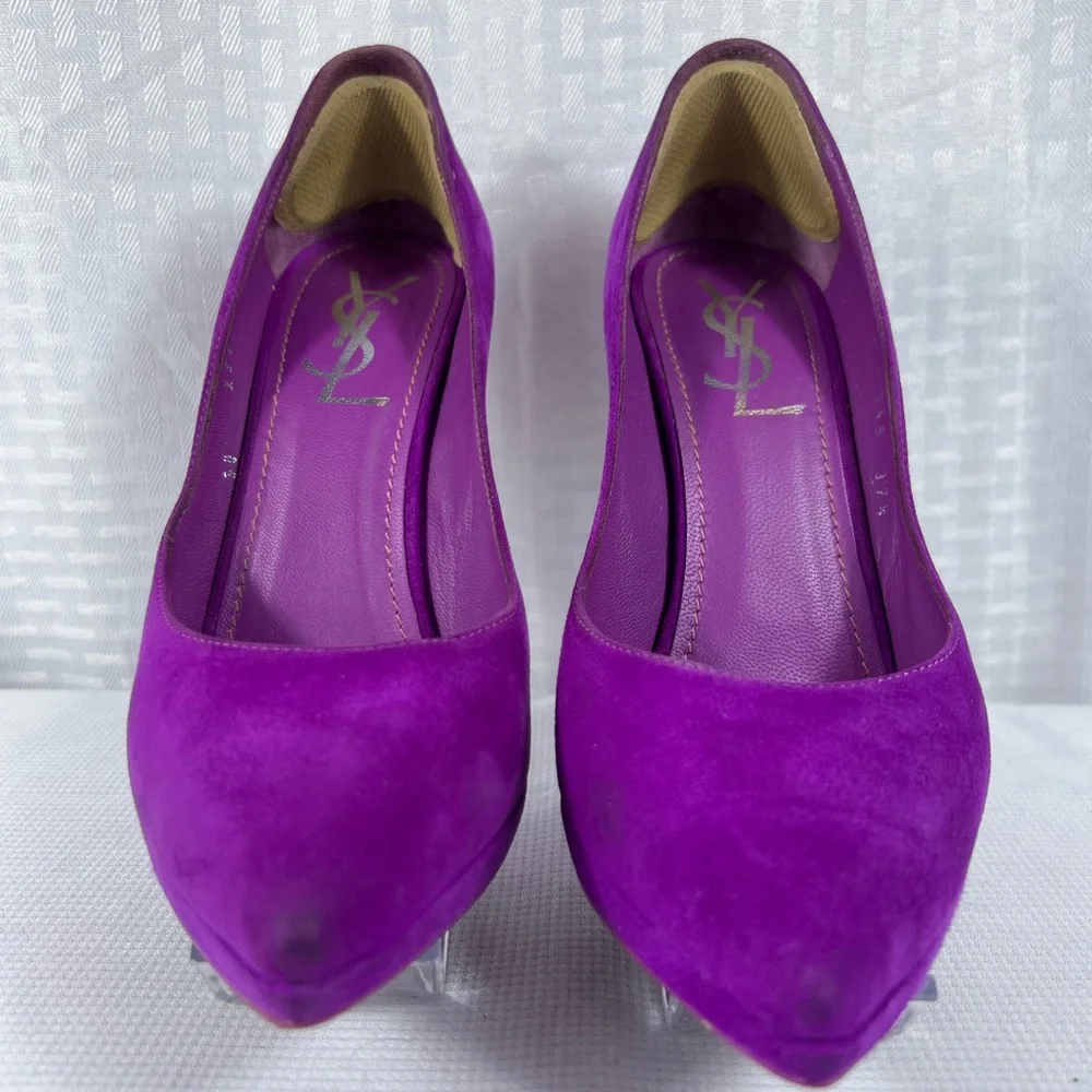 Yves Saint Laurent Rive Gauche Purple Suede Platform Pumps EU 37.5